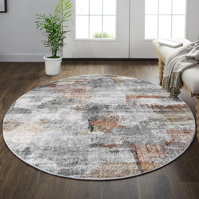 vivorug Round Rug 5ft Abstract Round Area Rug Non-Slip Indoor Carpet by vivorug