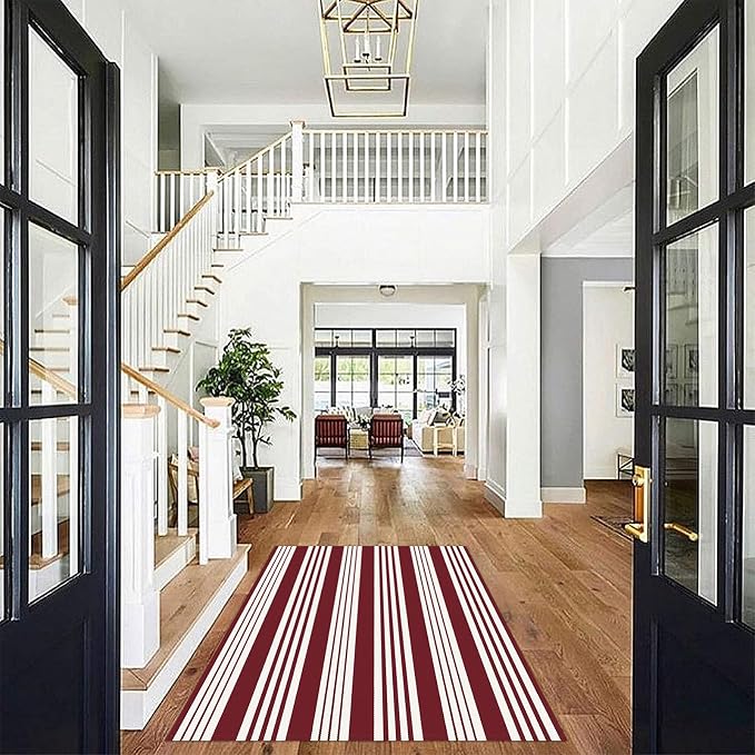 KOZYFLY Striped Outdoor Rug 4x6 Ft Red and White Christmas Front Door Rug Woven - Image 7