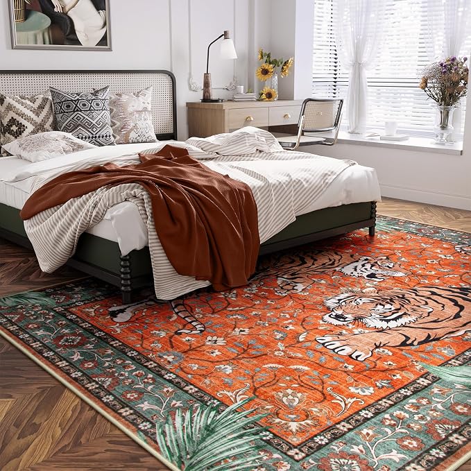 Moynesa Tiger Washable Area Rug, 9x12 Living Room Rug, Vintage Non Slip Large - Image 7
