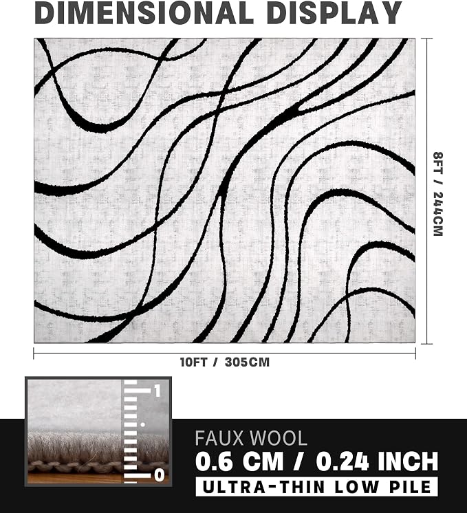 YIHOUSE Modern Rugs for Living Room, 8x10 Washable Black and White Area Rug - Image 2