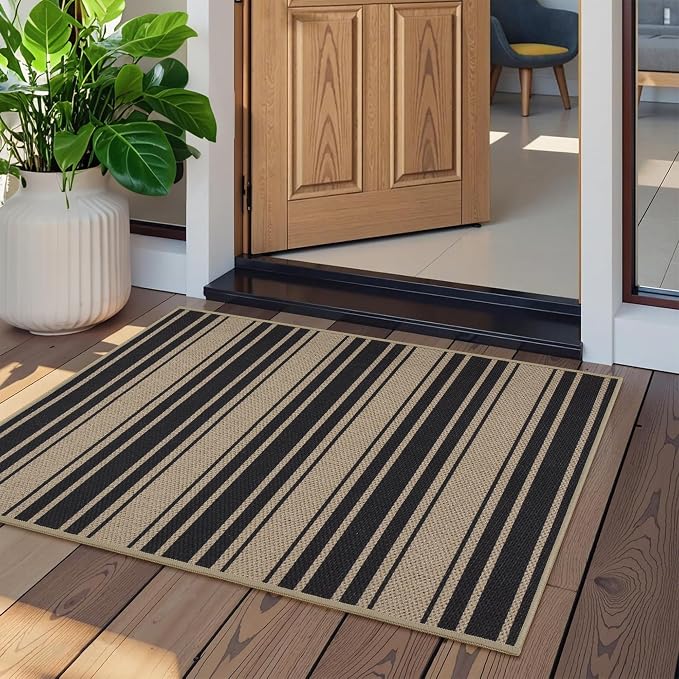 Striped Easy Jute Entryway Rug 2x3 Indoor Outdoor Front Door Mat Washable Non - Image 2