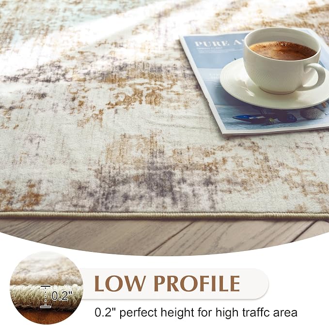 FMFUNCTEX 2x8 Runner Rug Washable Brown Grey Modern Abstract Neutral Non Slip - Image 4