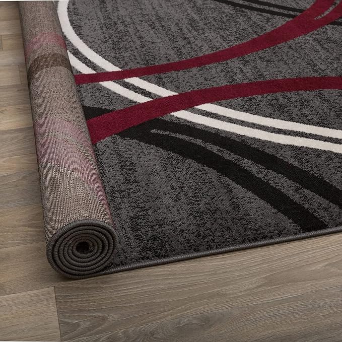 Rugshop Modern Wavy Circles Design Non-Shedding Round Rug, Carpet - Image 4