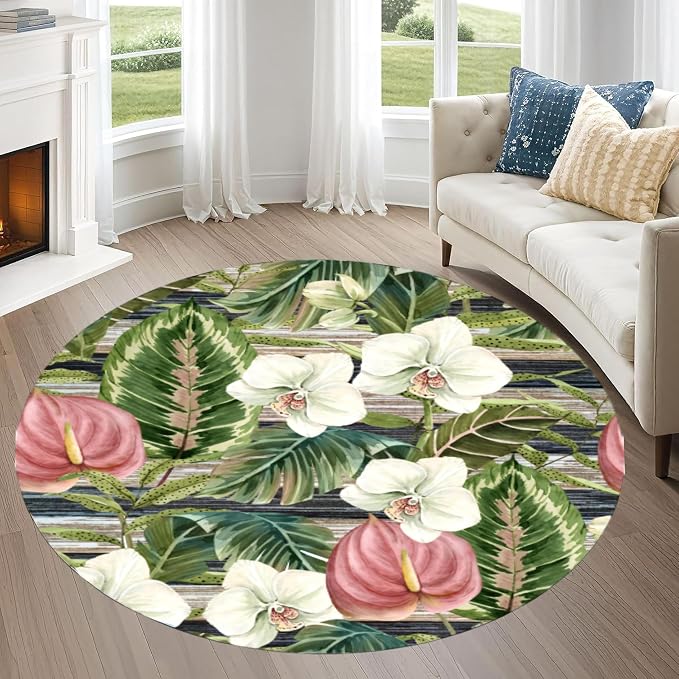 6ft Round Indoor Rug Non-Shedding Machine Washable，Low Pile Non-Slip Carpet by Unknown