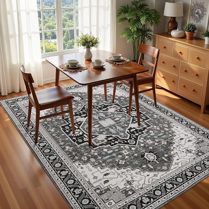 4x6 Black Grey Area Rug for Living Room, Machine Washable Rugs - Image 2