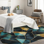Blue and Gold Rug, 5x6 Rug, Watercolor Art Rugs - Image 3