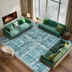 8x10 Abstract Area Rugs for Living Room, Modern Teal Blue Washable Indoor Rug by FLYRUGGO