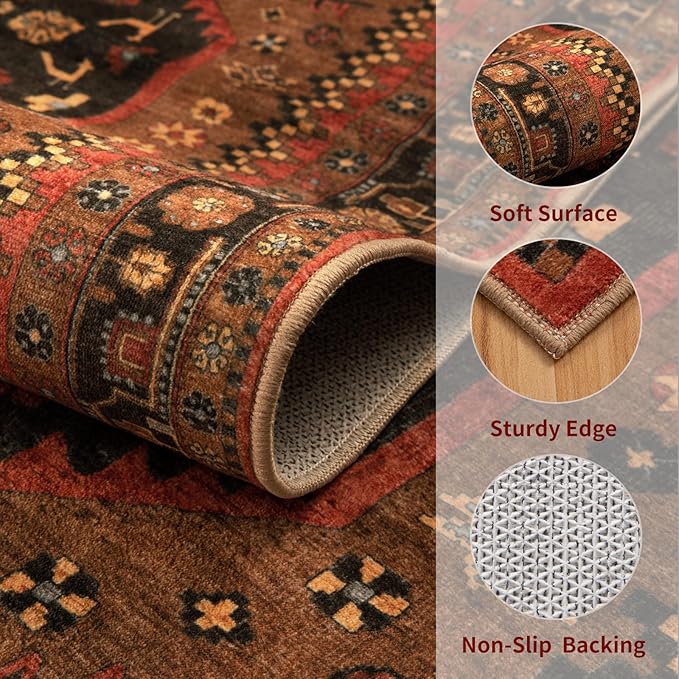 Ciicool 9x12ft Large Area Rug, Washable Thin Soft Rug Vintage Kitchen Carpet - Image 3