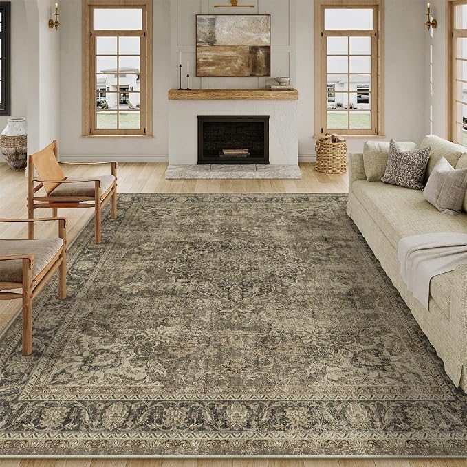 10x12 Brown Area Rug Vintage Living Room Bedroom Washable Carpet Non-Slip Soft - Image 5