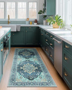 Area Rugs 2'x6' Washable Non-Slip, Floral Vintage Distress Print Pattern - Image 3