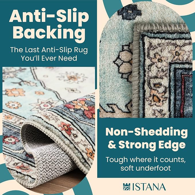 Istana Hallway Runner Rug 2x8 – White Cream/Blue Entryway Rug -Silk's Soft - Image 4