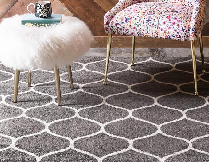 Rugs.com Lattice Frieze Collection Rug – 10' x 14' Dark Gray Medium Rug Perfect - Image 3