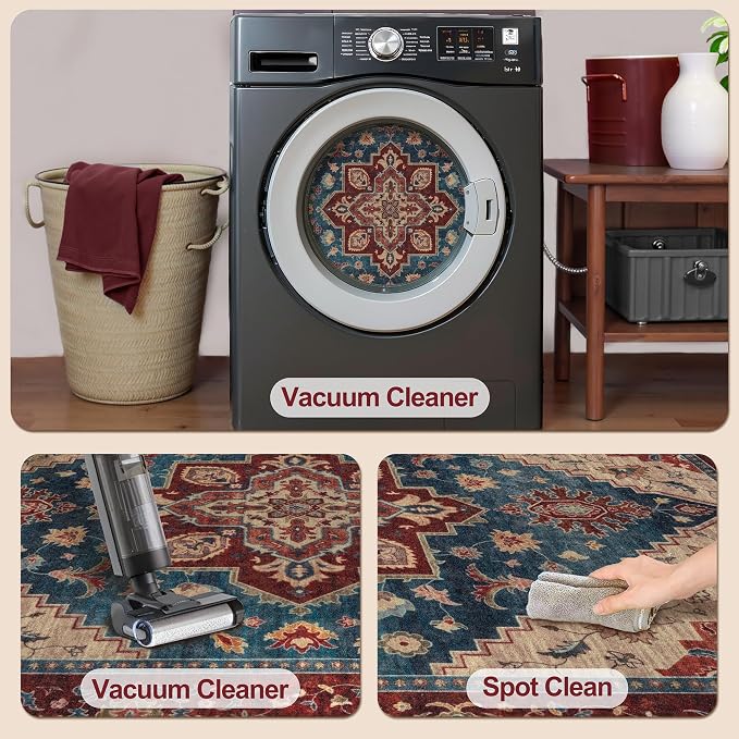 Tangsoo Oriental Red Rug 4x6 Washable Vintage Rugs Non Slip Indoor, Distressed - Image 5