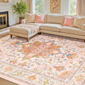 Area Rugs 8'x10' Washable Non-Slip, Floral Vintage Distress Print Pattern by RELEANY