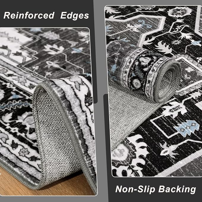 4x6 Black Grey Area Rug for Living Room, Machine Washable Rugs - Image 5