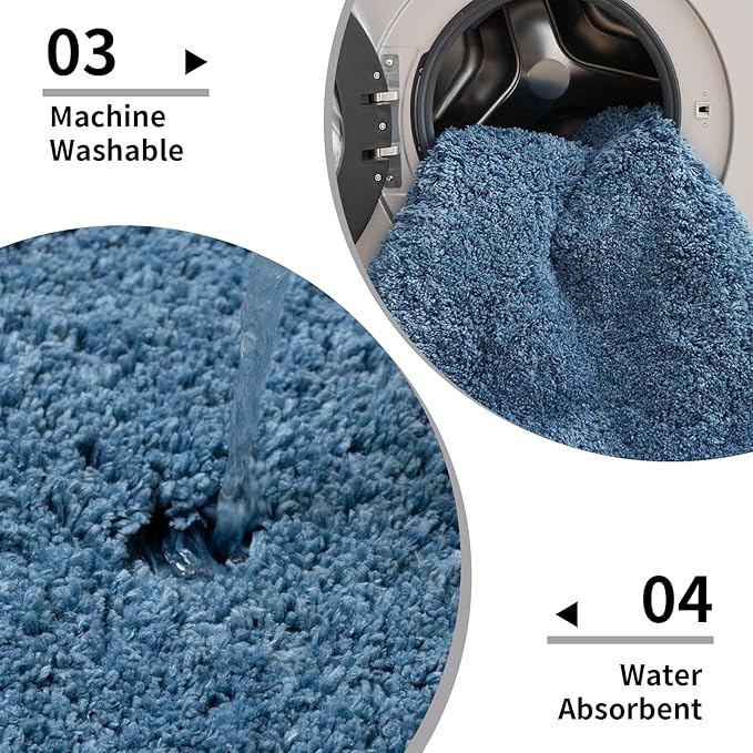 Blue Bathroom Rug 24x48 Non Slip Fluffy Bath Mat - Image 5