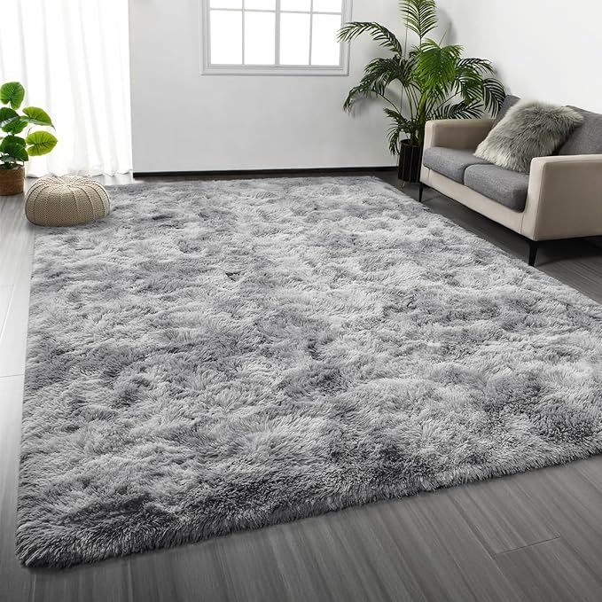 Large Shag Area Rugs 6 x 9, Tie-Dyed Plush Fuzzy Rug by Deerhoo