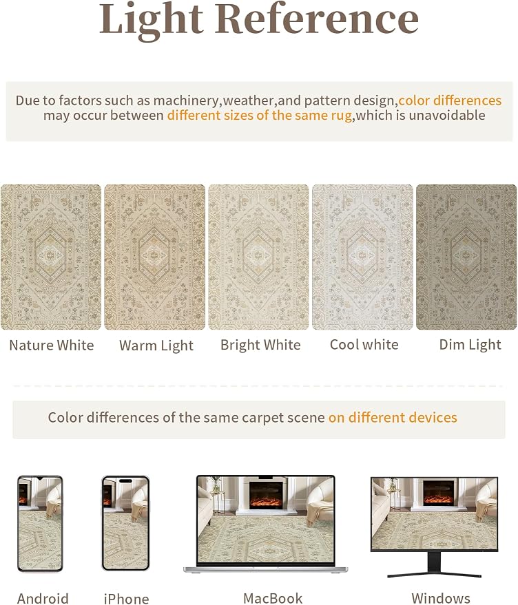 SERISSA Boho Washable Runner Rug, 2x5 Non-Slip Kitchen Runner Rug Vintage Beige - Image 2