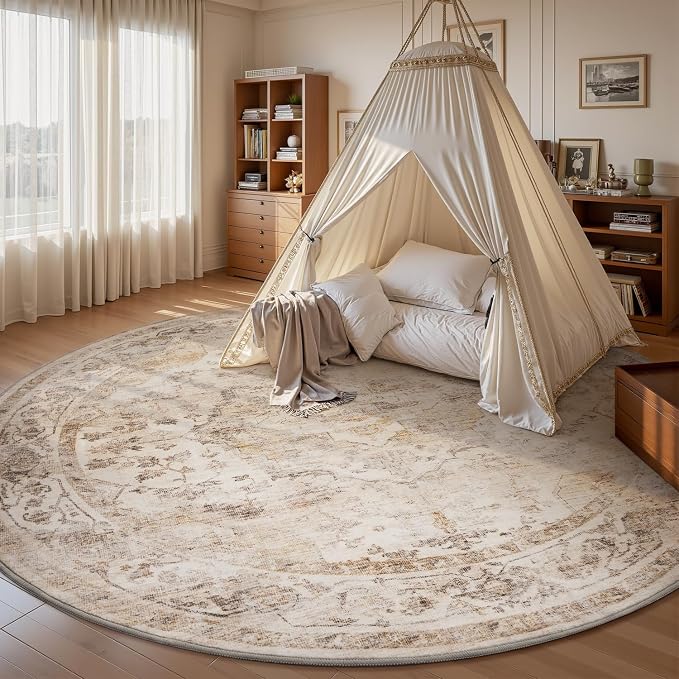 AMOAMI-6FT Round Rug-Rugs for Living Room-Vintage Soft Beige Rugs for - Image 3