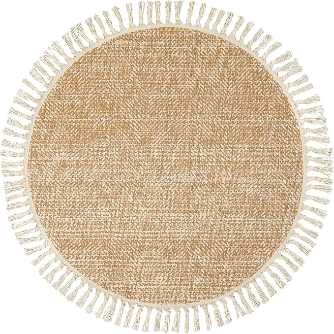 Collive Hand Woven Round Area Rug Soft Cotton Machine Washable Carpet 4ft - Image 3