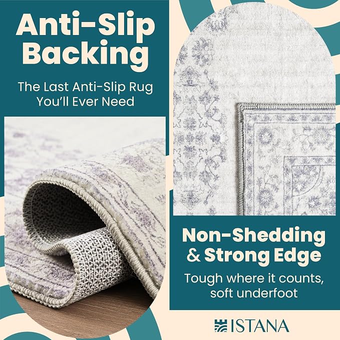 Istana Rug 3x5 - Grey/White Cream Area Rug 3x5 - Pet Friendly Washable Rug - - Image 4