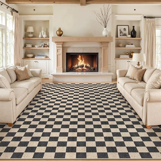 LIVEBOX 10x14 Area Rugs for Living Room, Checkered Non-Slip Washable Rugs by LIVEBOX