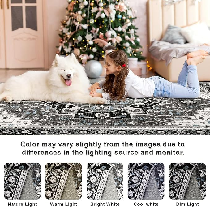 4x6 Black Grey Area Rug for Living Room, Machine Washable Rugs - Image 7