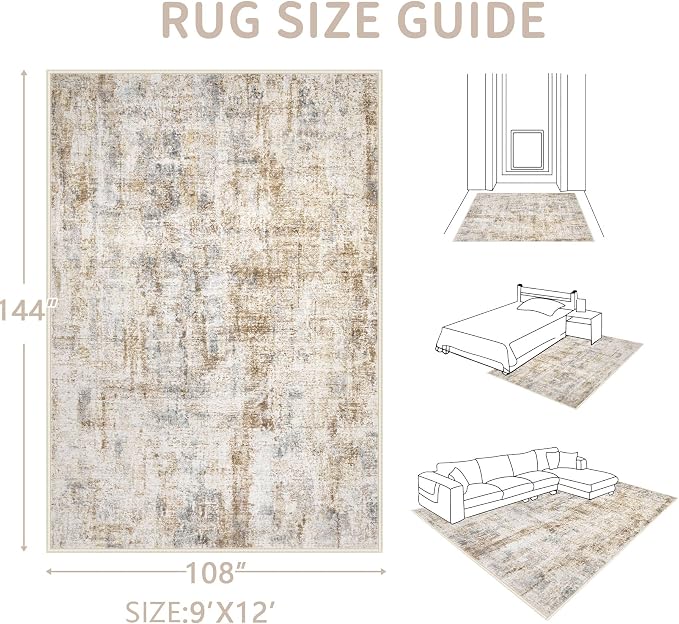 Area Rugs 9x12 Living Room: Washable Rug Modern Abstract Large Rugs Soft Non - Image 2