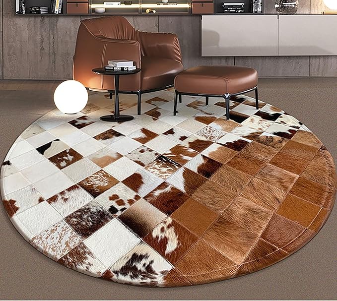 Handmade Pure Cowhide Round Leather Rug - Image 3