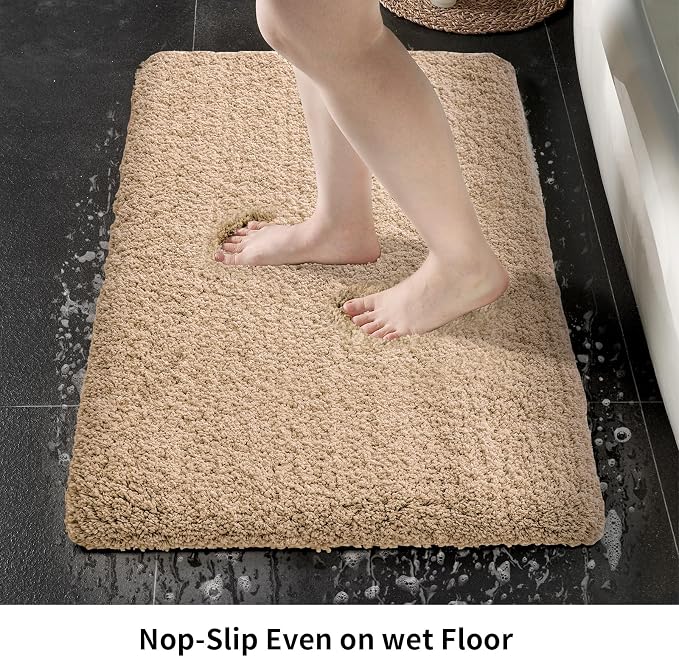 Small Bathroom Rug 17x24 Non Slip Beige Fluffy Bath Mat - Image 3
