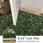 9x12 Dark Green Vintage Floral Area Rug, Washable Large Boho Living Room Rugs - Image 7