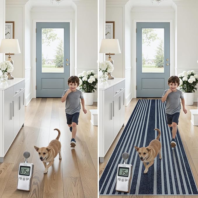 Beeiva Striped Blue Runners for Hallways, 2.5x8 Washable Bathroom Runner - Image 2