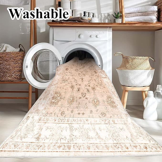 Area Rug 6x9 Washable Rug Tangerine Vintage Traditional Floor Cover Thin Retro - Image 3