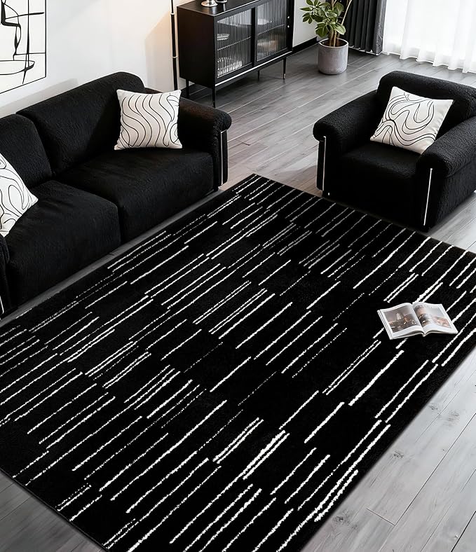 YIHOUSE 5x7 Abstract Line Area Rug, Modern Washable Stain Resistant Rugs Non by YIHOUSE
