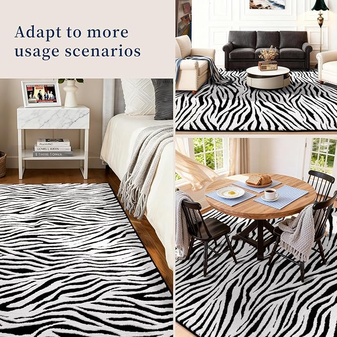 YIHOUSE 8×10 Ft Area Rugs, Washable Plush Soft Zebra Print Carpet, Non-Slip - Image 3