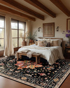 Area Rugs 10'x14' Washable Non-Slip, Floral Vintage Distress Print Pattern - Image 2