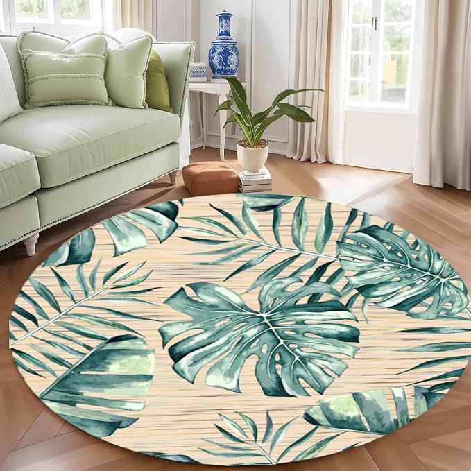 Tropical Leaf Round Area Rug 4ft - Image 2