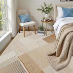 Minimalist Abstract Area Rug 5x8 Brown Boho, Modern Washable Stripe Art Rugs - Image 3