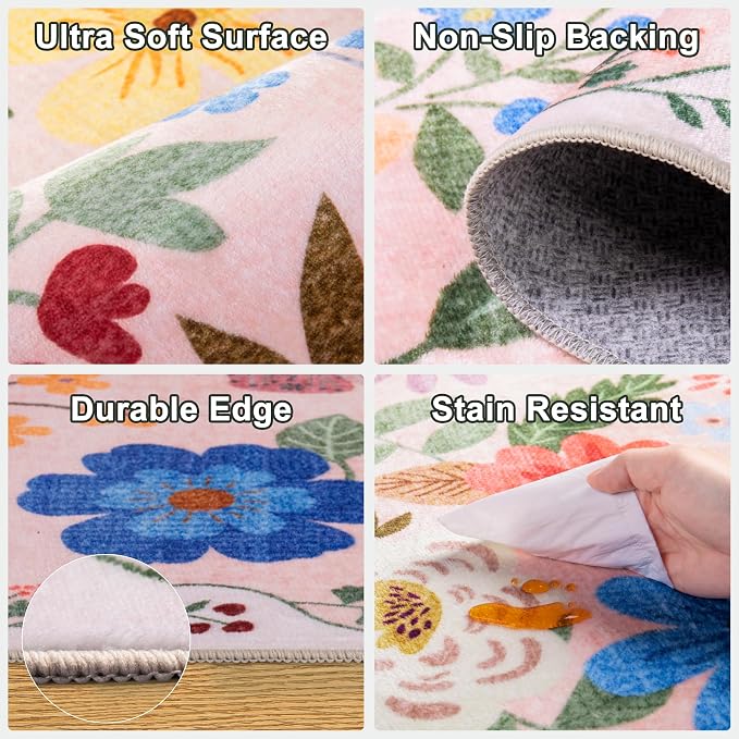 10x14 Area Rugs for Living Room: Floral Washable Rug Vintage Large Soft Boho - Image 6