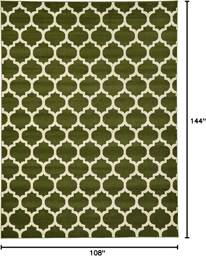 Rugs.com Lattice Collection Rug – 9' x 12' Dark Green Medium Rug Perfect - Image 2