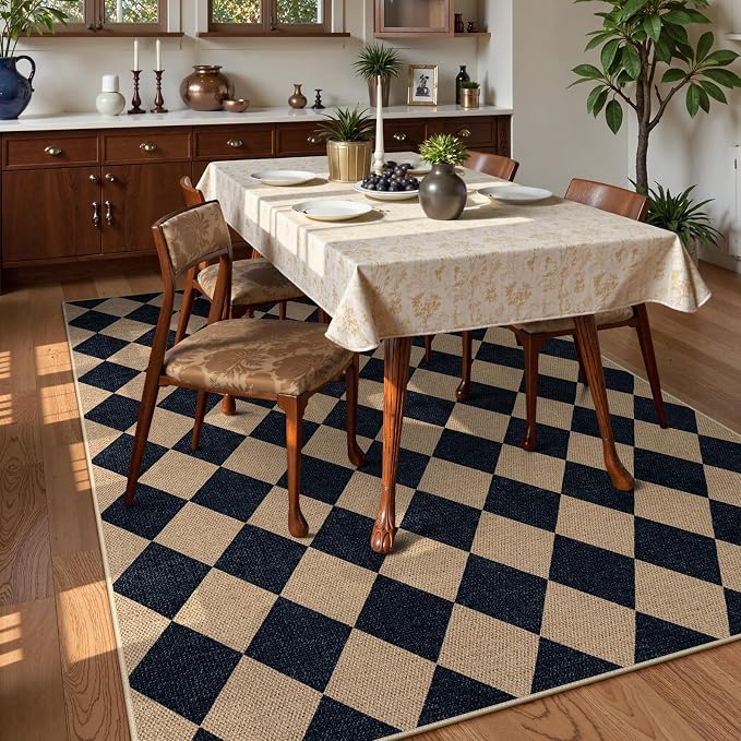 Lahome Checkered Easy Jute Patio Rug, 6x9 Washable Indoor Outdoor Rug, - Image 6