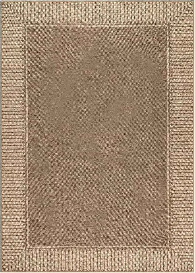 Moynesa Brown Striped Border Easy Jute Outdoor Indoor 5x7 Area Rugs - Image 8