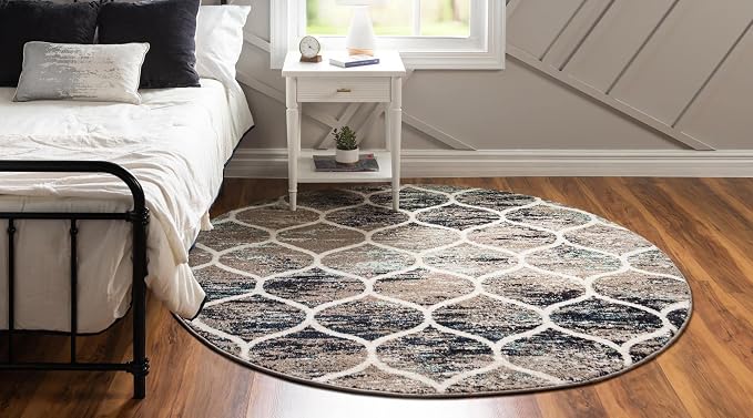 Rugs.com Lattice Frieze Collection Rug – 5' Round Blue Multi Medium Rug Perfect - Image 3
