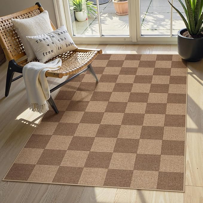 Lahome Checkered Easy Jute Entryway Rug, Washable Rugs 3x5 by Lahome