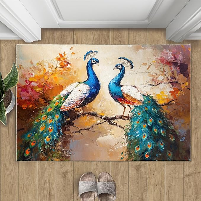 Peacock Rug 2x3-2x3 Rug, Classic Peafowl Floral Area Rugs by STRELEC