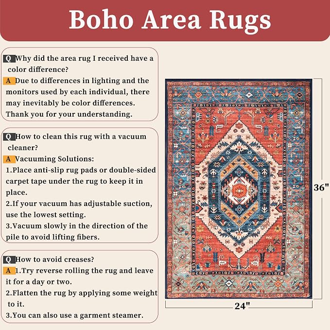 SERISSA Boho Rugs for Entryway, 2x3 Rust Entryway Rug Non-Slip Washable Small - Image 2