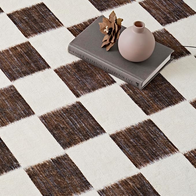EVERGRACE Checkered Plaid Area Rug, Soft Faux Wool, Anti Slip, Large Carpet - Image 6