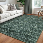 Vintage Floral 5x7 Rug, Dark Green Washable Area Rug by lansny