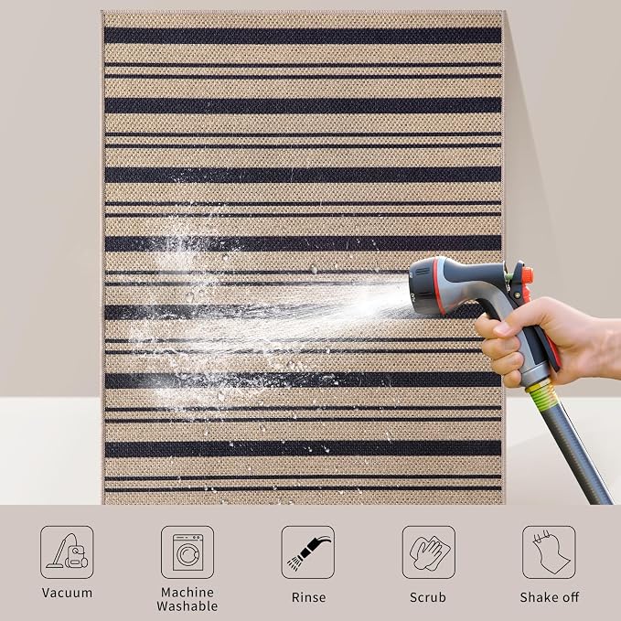 Tangsoo Stripe Easy Jute Rug, Ultra Thin 3x5 Washable Area Rug - Image 7