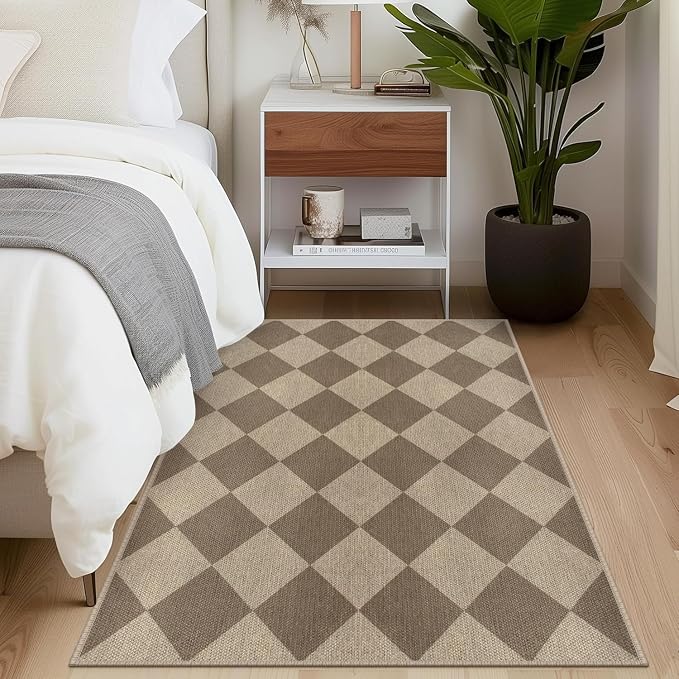 Easy Jute Checkered Area Rug, 3x5 Indoor Outdoor Entryway Rug Washable Brown - Image 6